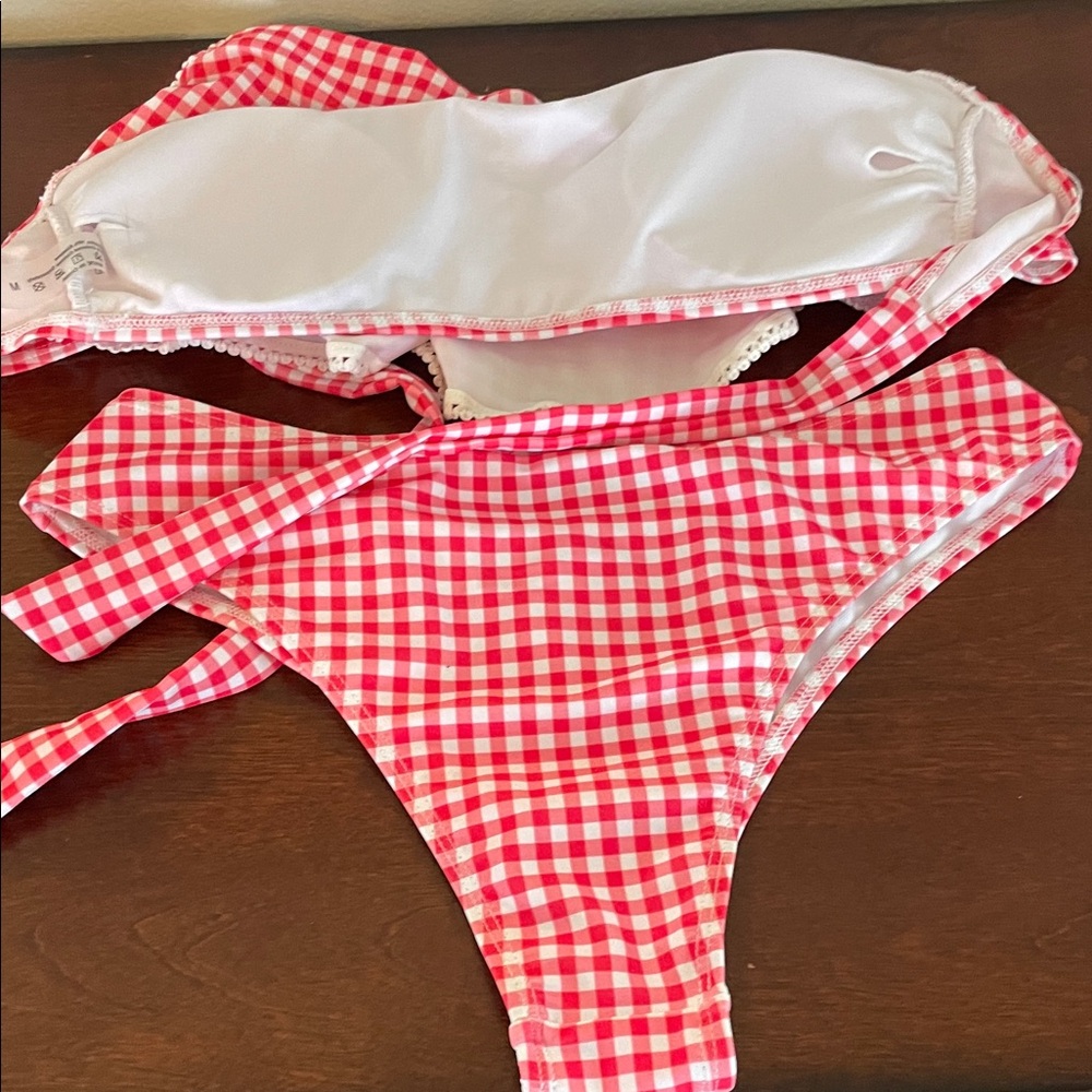 Red Gingham Ruffle Bikini Set - Picture 2 of 3